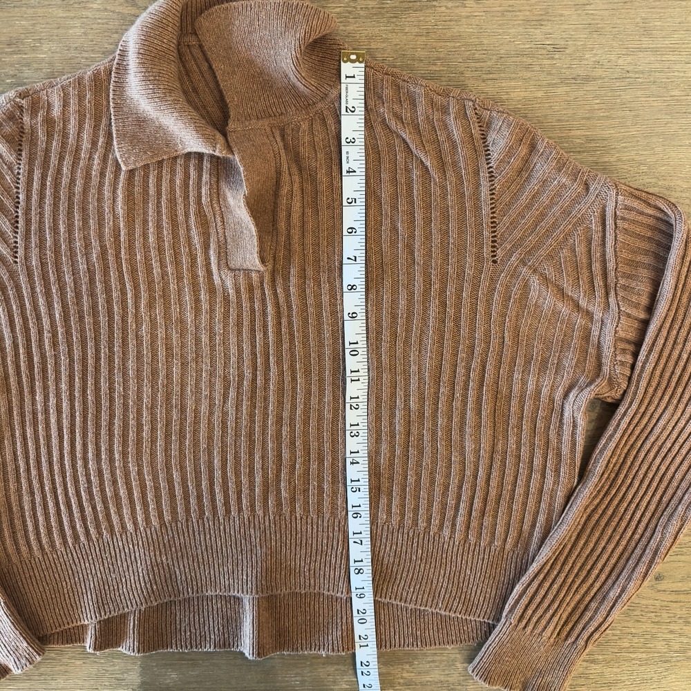 Rag & Bone New York-Maxine Ribbed Merino Wool Blend Polo Sweater-Camel-Women's S - Picture 9 of 16